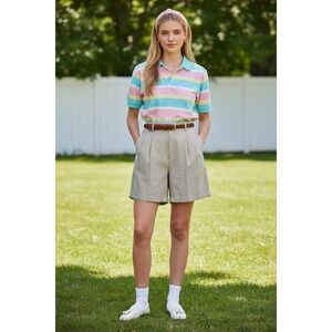 Liz Claiborne Shorts 10 Beige Vintage 100% Linen High Waisted Pleated Preppy NWT